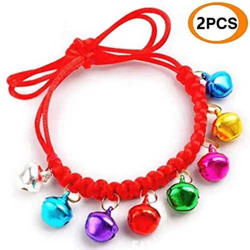 Bepets - Collar para gato con campana, color rosa y rojo, ajustable con campanas de 8 colores (2 paquetes)