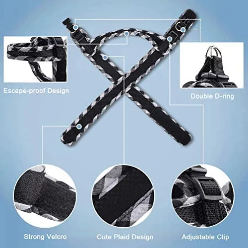 PUPTECK - Arnés para gato y correa para caminar, a prueba de escapes, chaleco arnés de malla con encaje a cuadros, correa ajustable en el pecho con 2 anillos de metal en D para gatitos, cachorros y mascotas pequeñas
