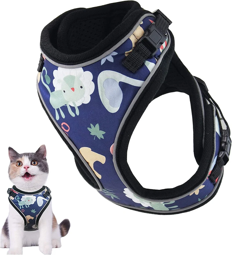 Mudinpet Arnés para gato, a prueba de escape, arnés de malla para chaleco de gato, ajustable, reflectante, cómodo, arnés de pecho suave para gato