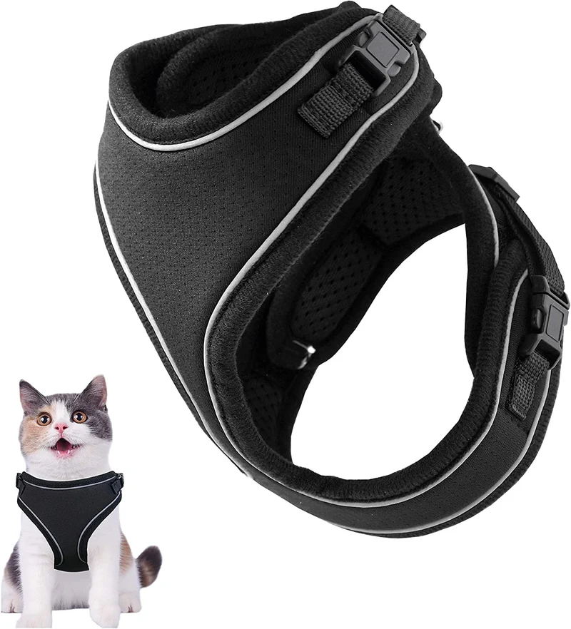 Mudinpet Arnés para gato, a prueba de escape, arnés de malla para chaleco de gato, ajustable, reflectante, cómodo, arnés de pecho suave para gato