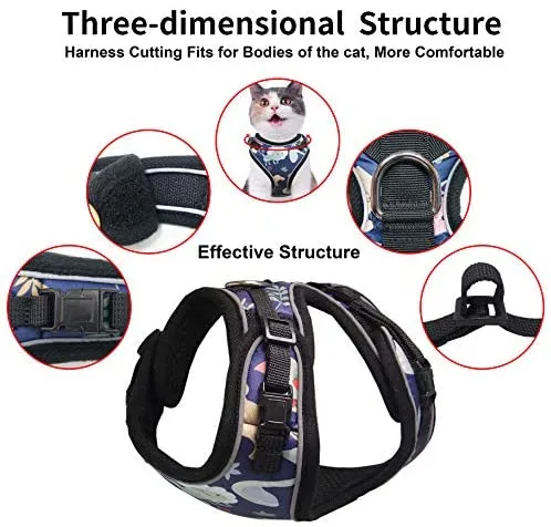 Mudinpet Arnés para gato, a prueba de escape, arnés de malla para chaleco de gato, ajustable, reflectante, cómodo, arnés de pecho suave para gato