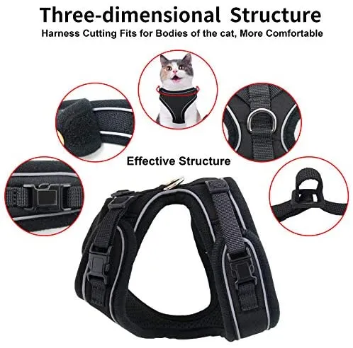 Mudinpet Arnés para gato, a prueba de escape, arnés de malla para chaleco de gato, ajustable, reflectante, cómodo, arnés de pecho suave para gato
