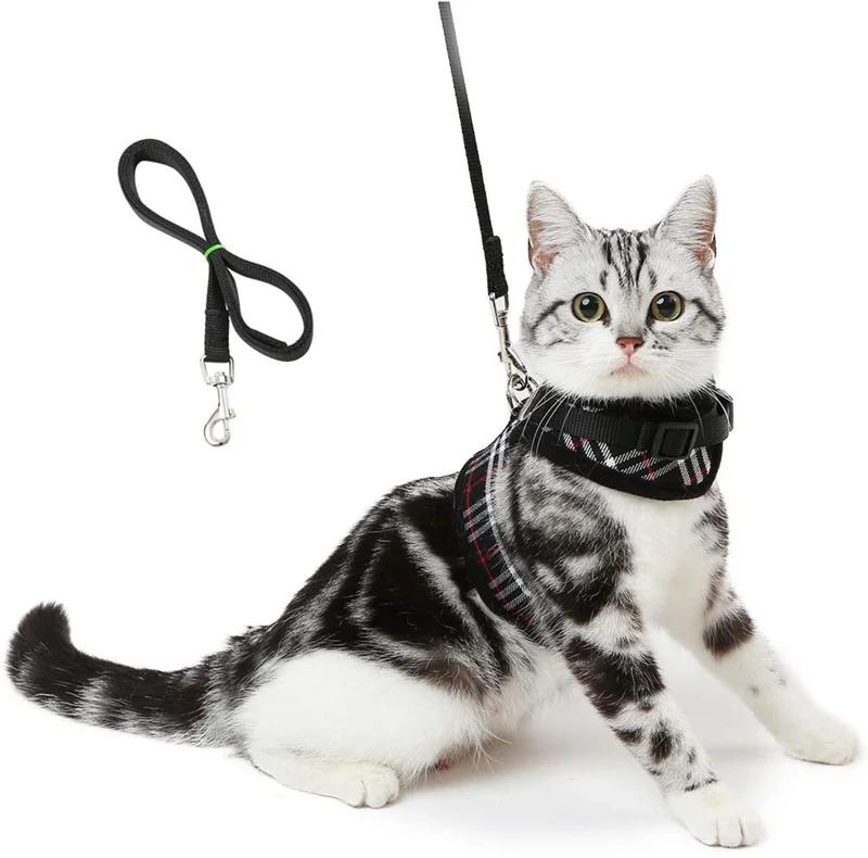 Unihubys - Arnés para gato con correa ajustable, material de malla suave con fuerte anilla en D para mayor tranquilidad, ideal para caminar