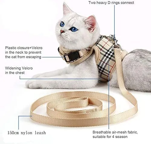 Unihubys - Arnés para gato con correa ajustable, material de malla suave con fuerte anilla en D para mayor tranquilidad, ideal para caminar