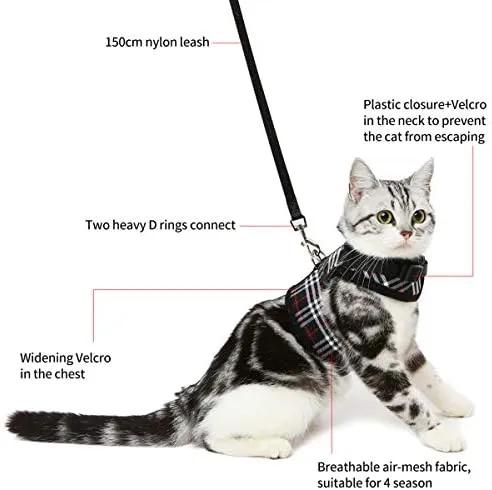 Unihubys - Arnés para gato con correa ajustable, material de malla suave con fuerte anilla en D para mayor tranquilidad, ideal para caminar