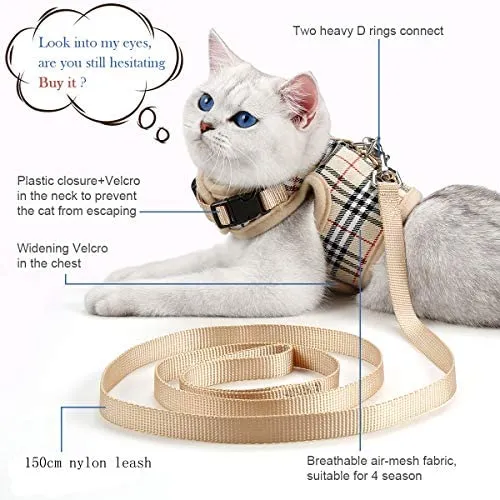 Unihubys - Arnés para gato con correa ajustable, material de malla suave con fuerte anilla en D para mayor tranquilidad, ideal para caminar
