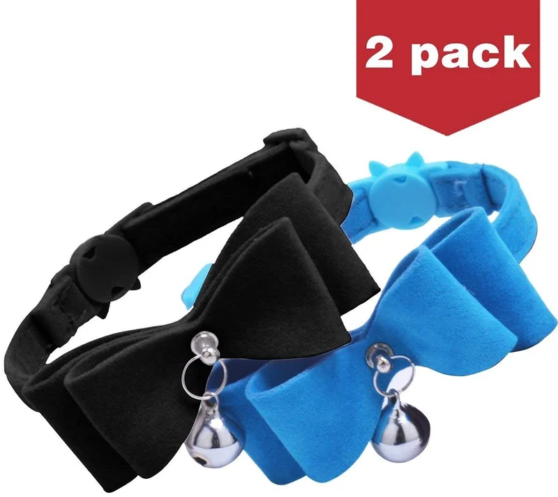 BINGPET 2Pcs Breakaway Bowtie Cat Collar with Bell
