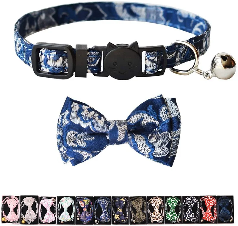 M-YOUNG Collar para gato con campana y pajarita, collares de seguridad ajustables para cachorro de gatito (6.7 in a 10,8 pulgadas)