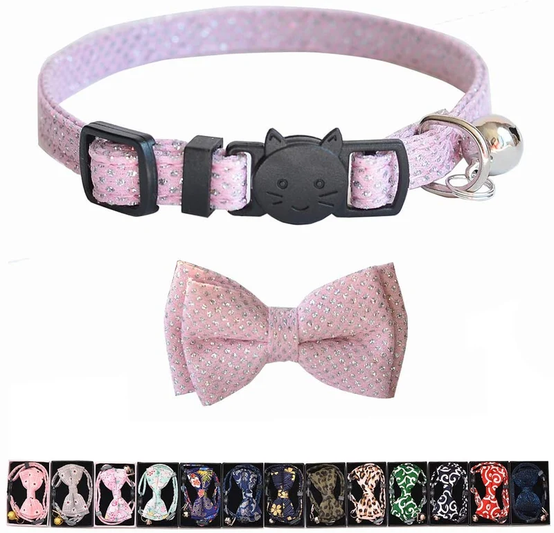 M-YOUNG Collar para gato con campana y pajarita, collares de seguridad ajustables para cachorro de gatito (6.7 in a 10,8 pulgadas)