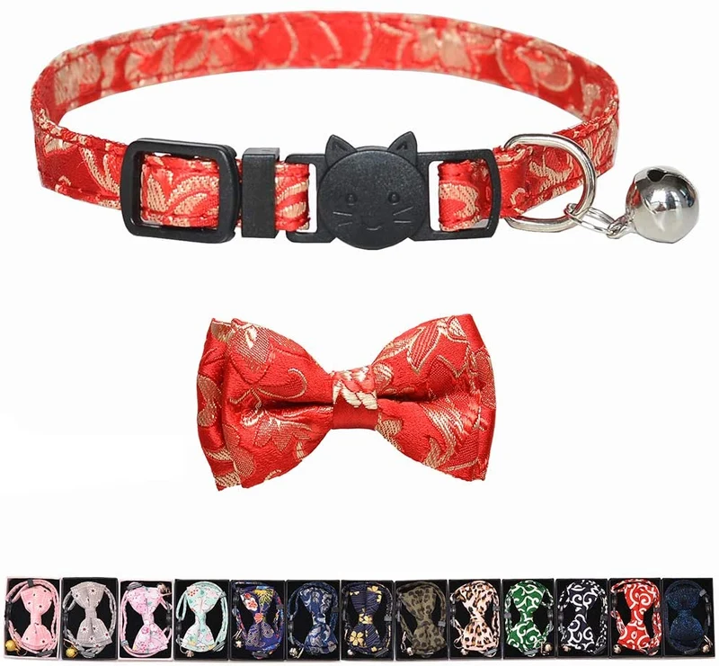 M-YOUNG Collar para gato con campana y pajarita, collares de seguridad ajustables para cachorro de gatito (6.7 in a 10,8 pulgadas)