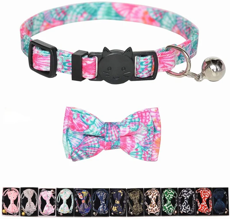 M-YOUNG Collar para gato con campana y pajarita, collares de seguridad ajustables para cachorro de gatito (6.7 in a 10,8 pulgadas)