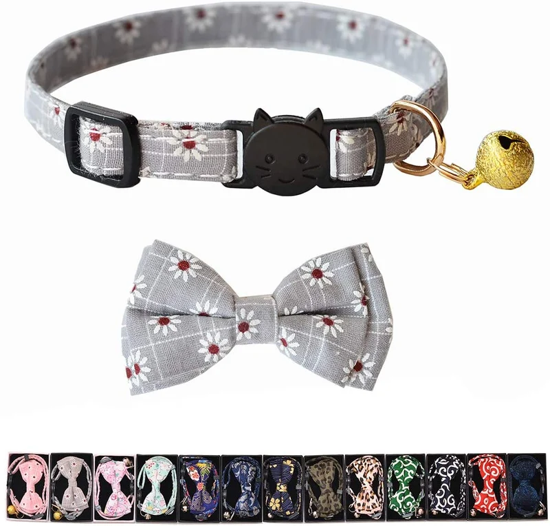 M-YOUNG Collar para gato con campana y pajarita, collares de seguridad ajustables para cachorro de gatito (6.7 in a 10,8 pulgadas)