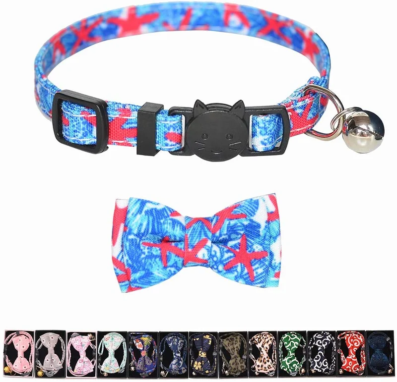 M-YOUNG Collar para gato con campana y pajarita, collares de seguridad ajustables para cachorro de gatito (6.7 in a 10,8 pulgadas)