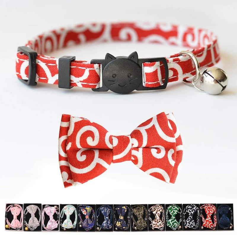 M-YOUNG Collar para gato con campana y pajarita, collares de seguridad ajustables para cachorro de gatito (6.7 in a 10,8 pulgadas)