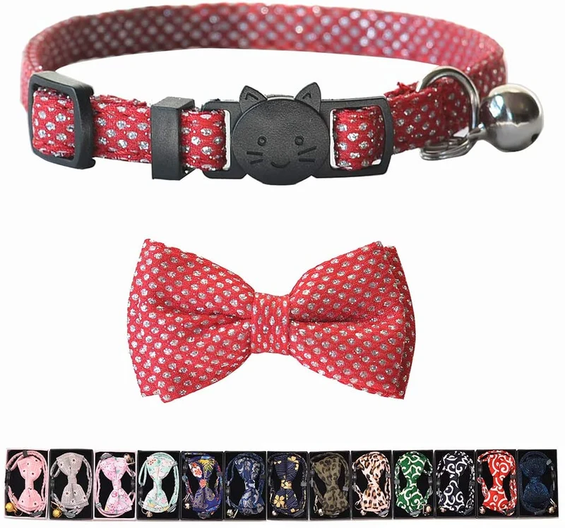 M-YOUNG Collar para gato con campana y pajarita, collares de seguridad ajustables para cachorro de gatito (6.7 in a 10,8 pulgadas)