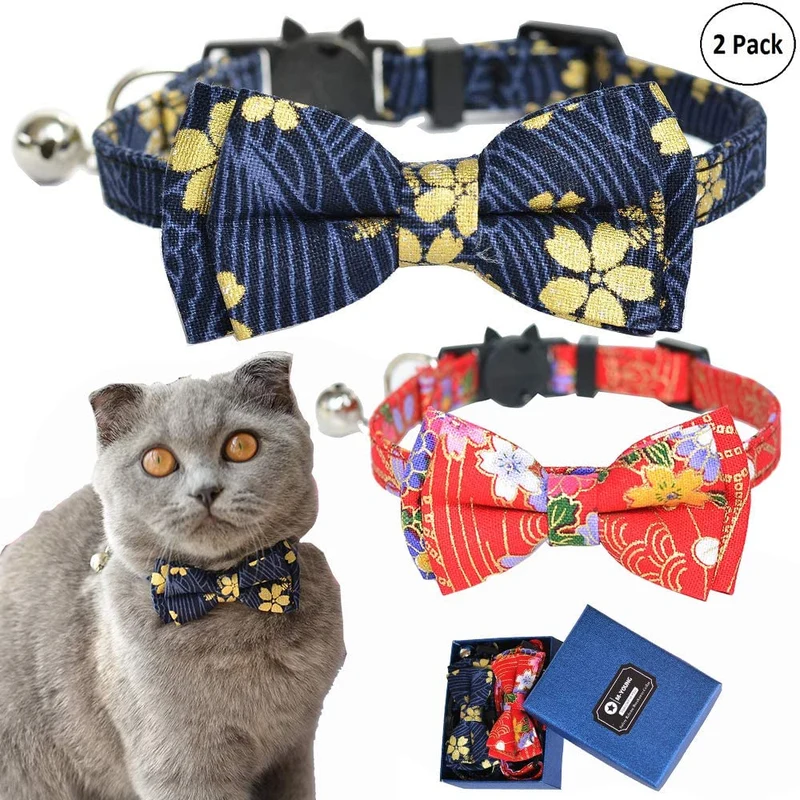 M-YOUNG Collar para gato con campana y pajarita, collares de seguridad ajustables para cachorro de gatito (6.7 in a 10,8 pulgadas)