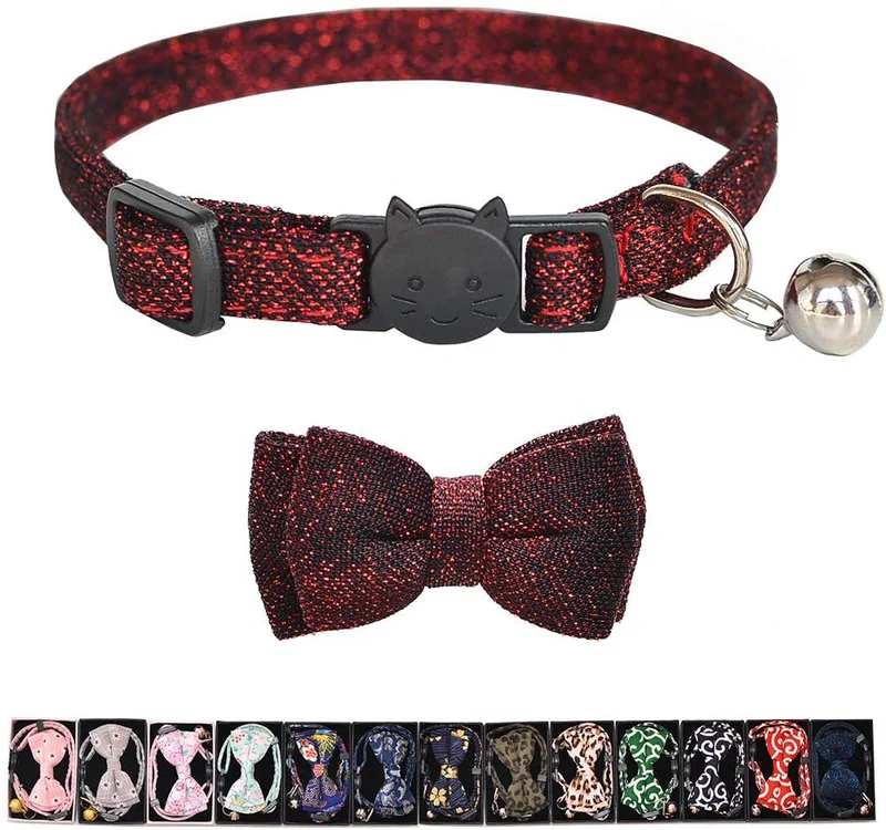 M-YOUNG Collar para gato con campana y pajarita, collares de seguridad ajustables para cachorro de gatito (6.7 in a 10,8 pulgadas)