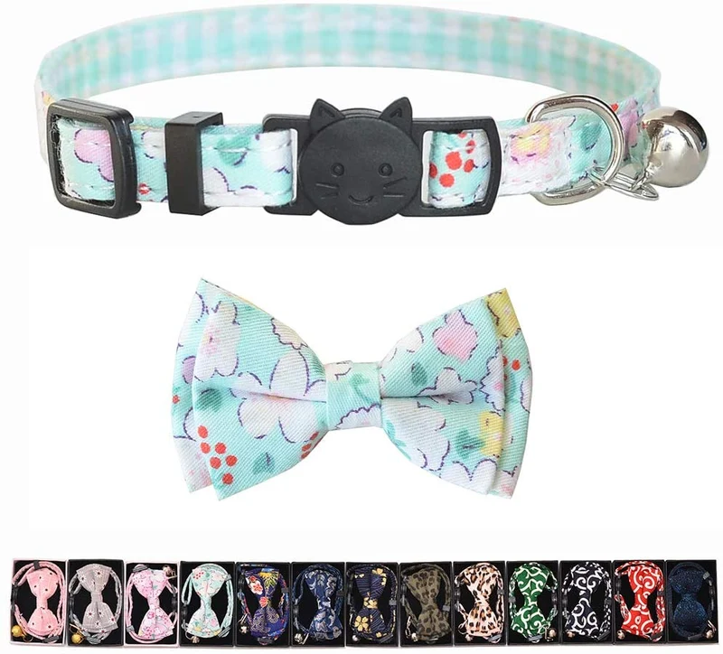 M-YOUNG Collar para gato con campana y pajarita, collares de seguridad ajustables para cachorro de gatito (6.7 in a 10,8 pulgadas)