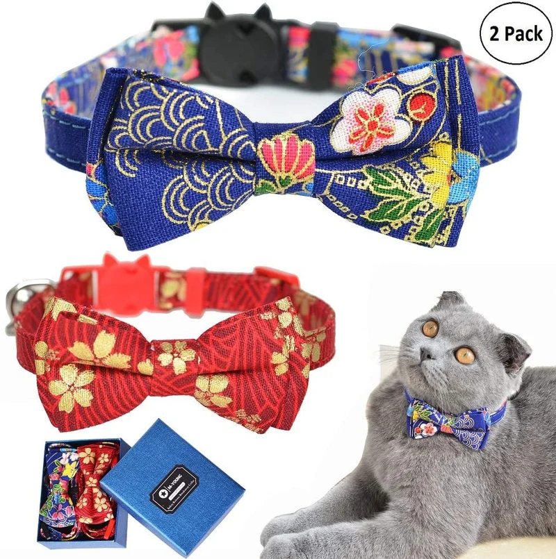 M-YOUNG Collar para gato con campana y pajarita, collares de seguridad ajustables para cachorro de gatito (6.7 in a 10,8 pulgadas)