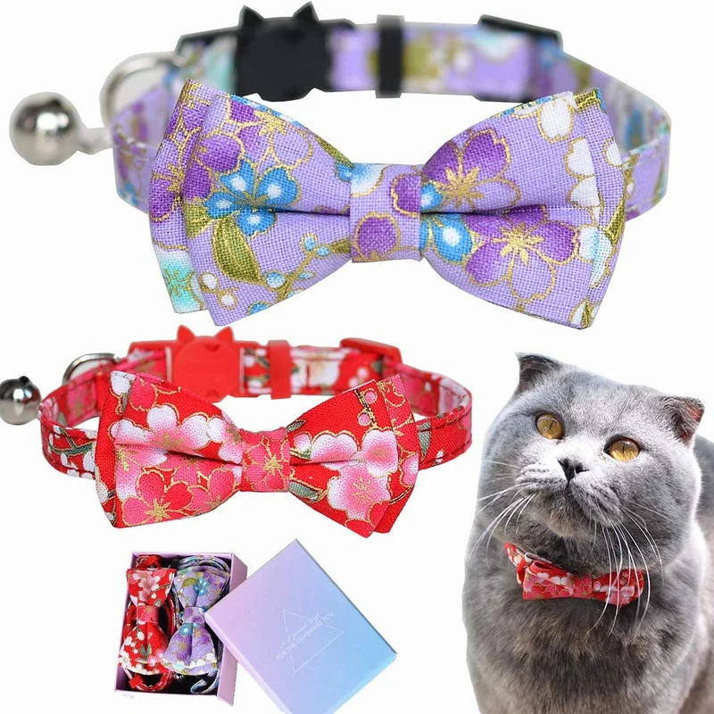 M-YOUNG Collar para gato con campana y pajarita, collares de seguridad ajustables para cachorro de gatito (6.7 in a 10,8 pulgadas)