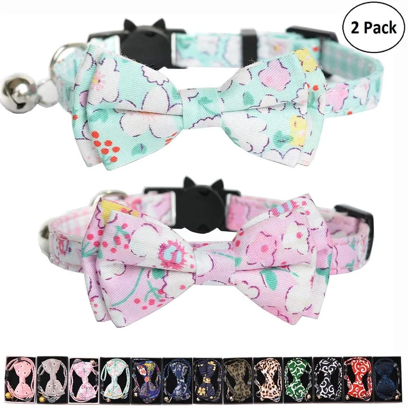 M-YOUNG Collar para gato con campana y pajarita, collares de seguridad ajustables para cachorro de gatito (6.7 in a 10,8 pulgadas)