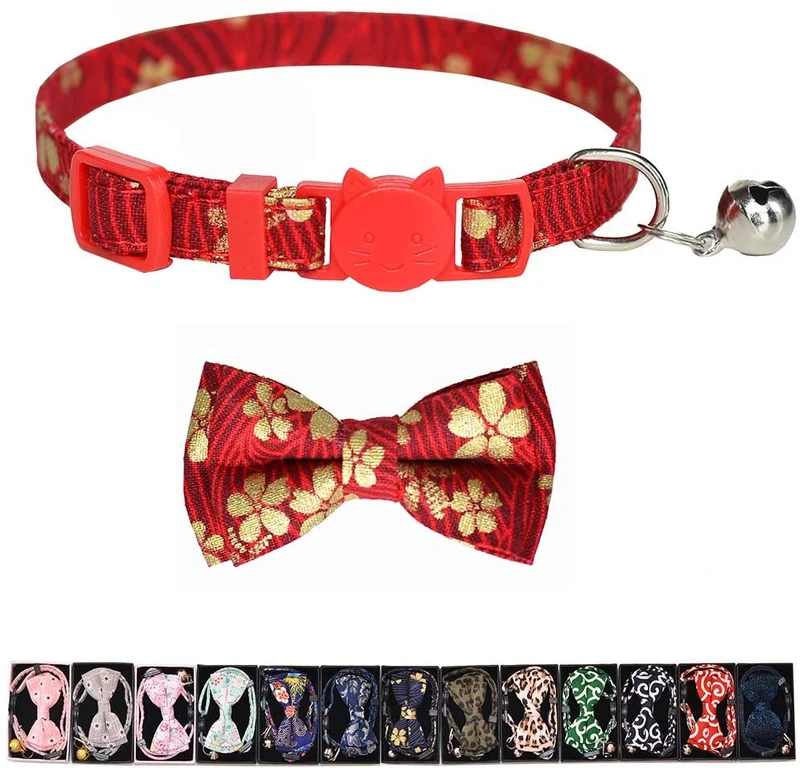 M-YOUNG Collar para gato con campana y pajarita, collares de seguridad ajustables para cachorro de gatito (6.7 in a 10,8 pulgadas)