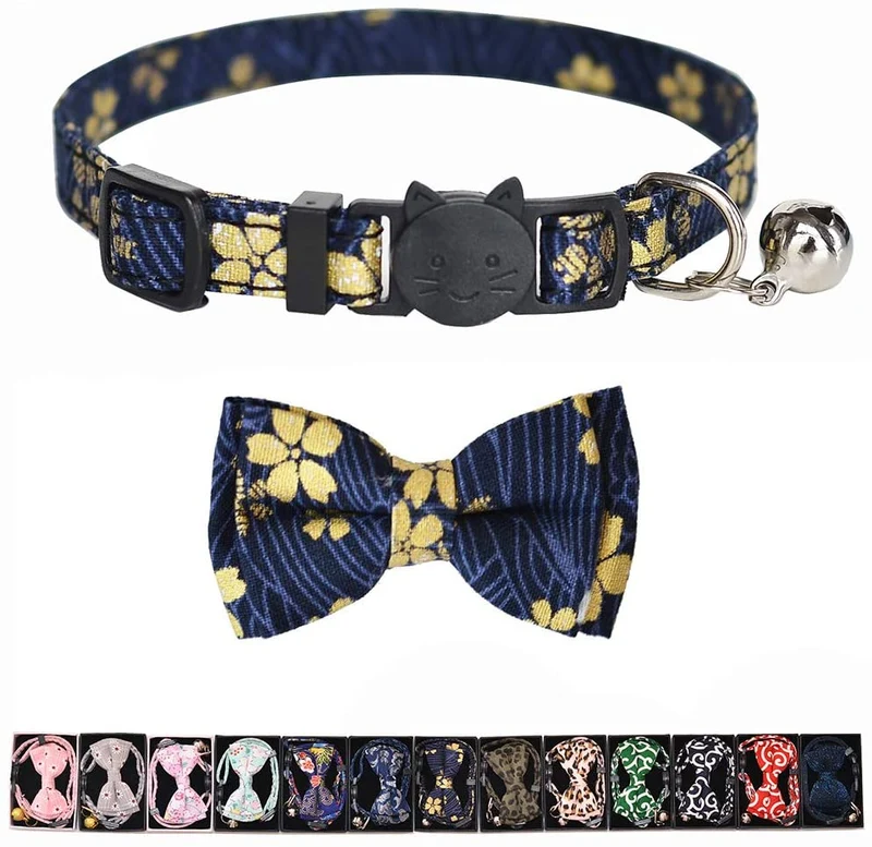 M-YOUNG Collar para gato con campana y pajarita, collares de seguridad ajustables para cachorro de gatito (6.7 in a 10,8 pulgadas)