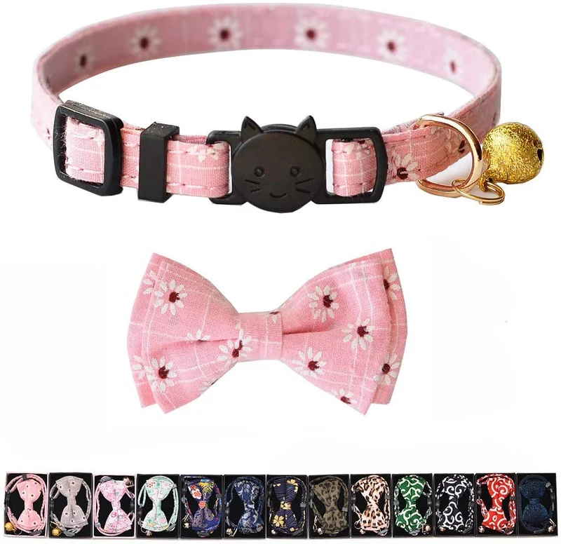 M-YOUNG Collar para gato con campana y pajarita, collares de seguridad ajustables para cachorro de gatito (6.7 in a 10,8 pulgadas)