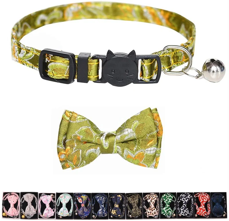 M-YOUNG Collar para gato con campana y pajarita, collares de seguridad ajustables para cachorro de gatito (6.7 in a 10,8 pulgadas)