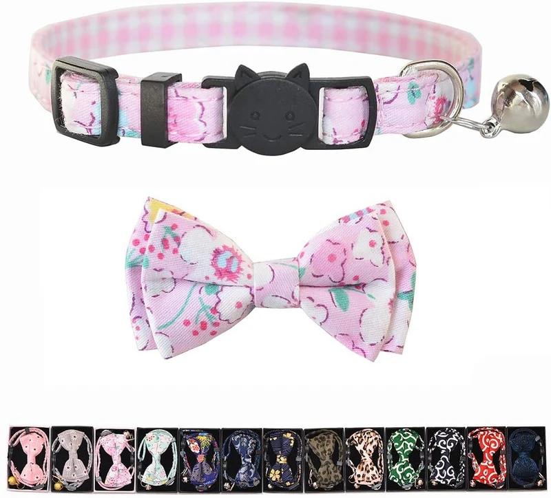 M-YOUNG Collar para gato con campana y pajarita, collares de seguridad ajustables para cachorro de gatito (6.7 in a 10,8 pulgadas)