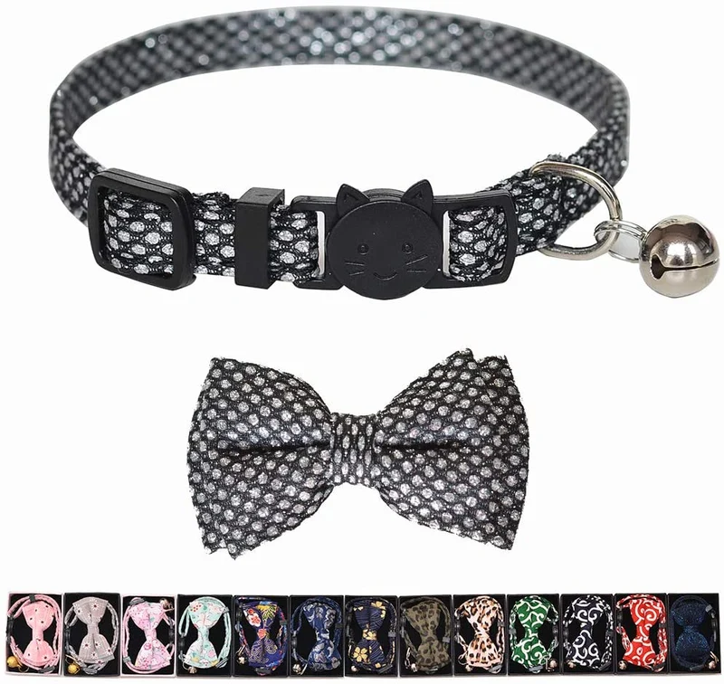 M-YOUNG Collar para gato con campana y pajarita, collares de seguridad ajustables para cachorro de gatito (6.7 in a 10,8 pulgadas)