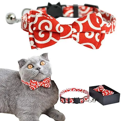 M-YOUNG Collar para gato con campana y pajarita, collares de seguridad ajustables para cachorro de gatito (6.7 in a 10,8 pulgadas)
