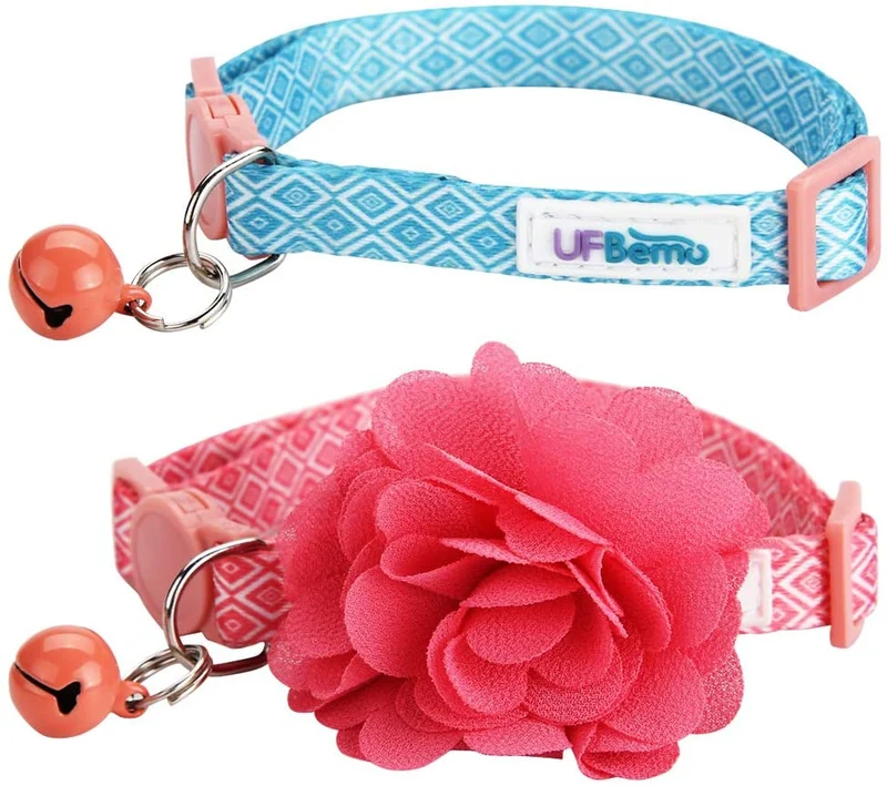UFBemo - Collar para gato con correa ajustable con hebilla de seguridad y collar de nailon resistente, cuello de 9 a 13 pulgadas