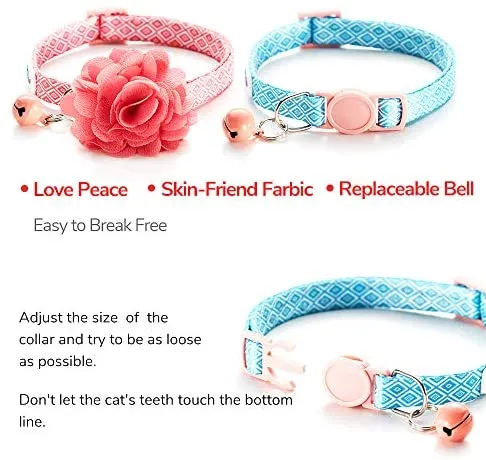 UFBemo - Collar para gato con correa ajustable con hebilla de seguridad y collar de nailon resistente, cuello de 9 a 13 pulgadas
