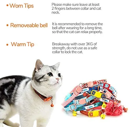 UFBemo - Collar para gato con correa ajustable con hebilla de seguridad y collar de nailon resistente, cuello de 9 a 13 pulgadas