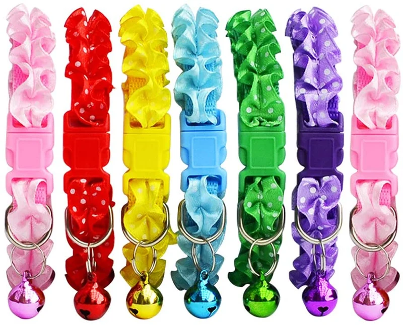 Flyup collares para gato, 7 piezas collar para gatito con hebilla de liberación de seguridad y campana, encaje colorido