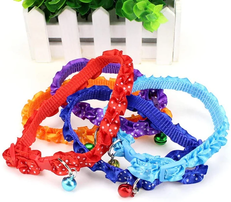 Flyup collares para gato, 7 piezas collar para gatito con hebilla de liberación de seguridad y campana, encaje colorido