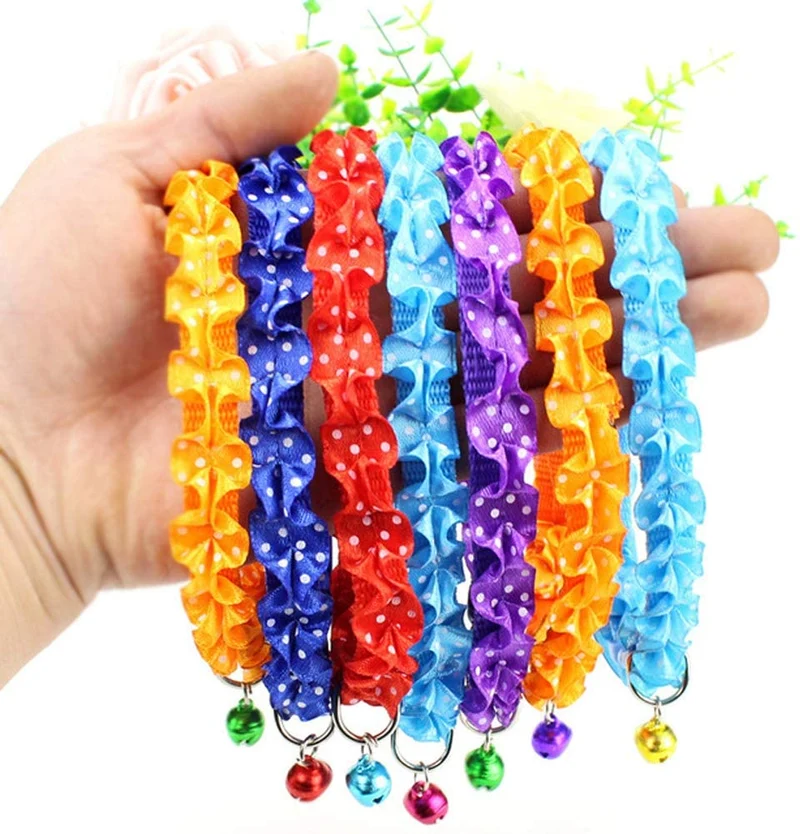 Flyup collares para gato, 7 piezas collar para gatito con hebilla de liberación de seguridad y campana, encaje colorido