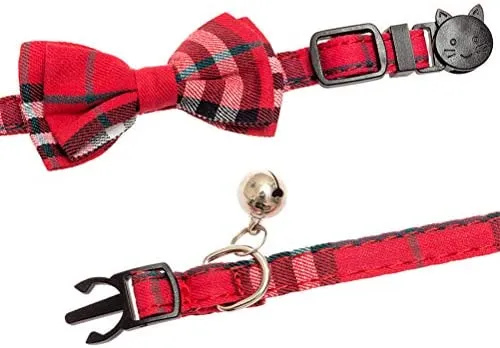 OFPUPPY - Juego de 2 collares para gatito con diseño de pajarita con campana y collar a cuadros para cachorro gatito ajustable de 7.8 a 10.2 pulgadas