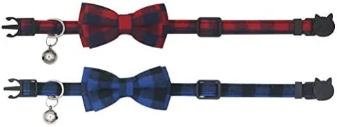 OFPUPPY - Juego de 2 collares para gatito con diseño de pajarita con campana y collar a cuadros para cachorro gatito ajustable de 7.8 a 10.2 pulgadas