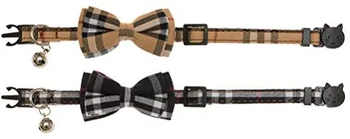 OFPUPPY - Juego de 2 collares para gatito con diseño de pajarita con campana y collar a cuadros para cachorro gatito ajustable de 7.8 a 10.2 pulgadas