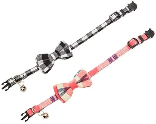 OFPUPPY - Juego de 2 collares para gatito con diseño de pajarita con campana y collar a cuadros para cachorro gatito ajustable de 7.8 a 10.2 pulgadas