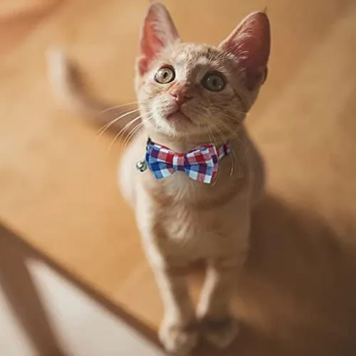 OFPUPPY - Juego de 2 collares para gatito con diseño de pajarita con campana y collar a cuadros para cachorro gatito ajustable de 7.8 a 10.2 pulgadas