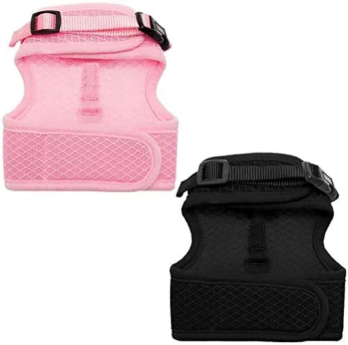 PUPTECK Juego de arnés para gatos a prueba de fugas, con correas, malla suave ajustable en negro y rosa, ideal para caminar fresco