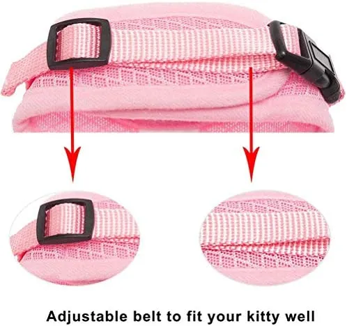 PUPTECK Juego de arnés para gatos a prueba de fugas, con correas, malla suave ajustable en negro y rosa, ideal para caminar fresco