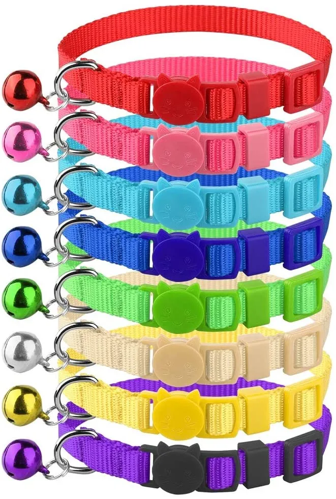 Milliepet - 8 collares de gato rompiendo con campana de nailon colorido ajustable para Kitty