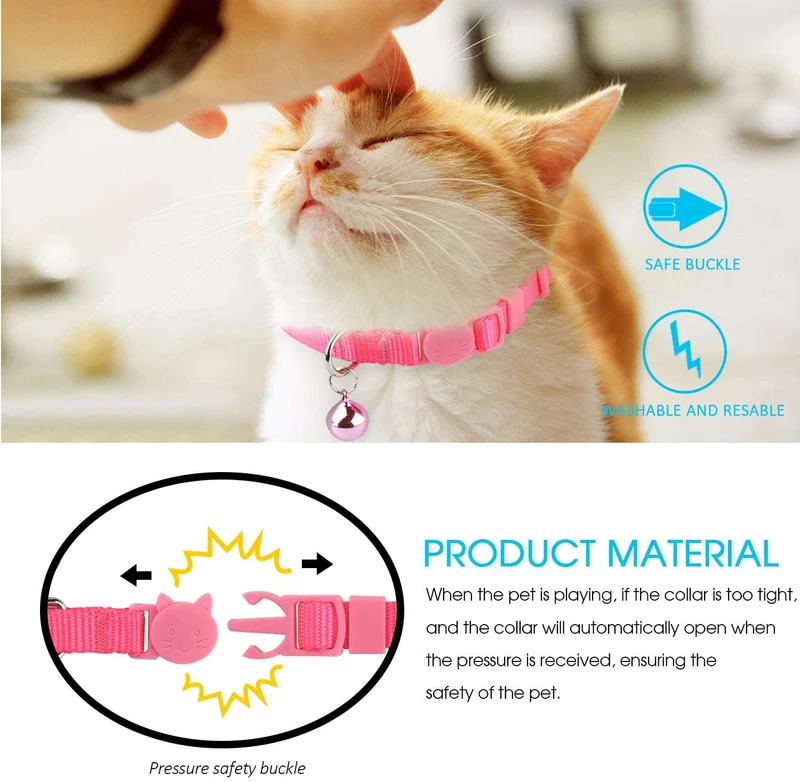 Milliepet - 8 collares de gato rompiendo con campana de nailon colorido ajustable para Kitty