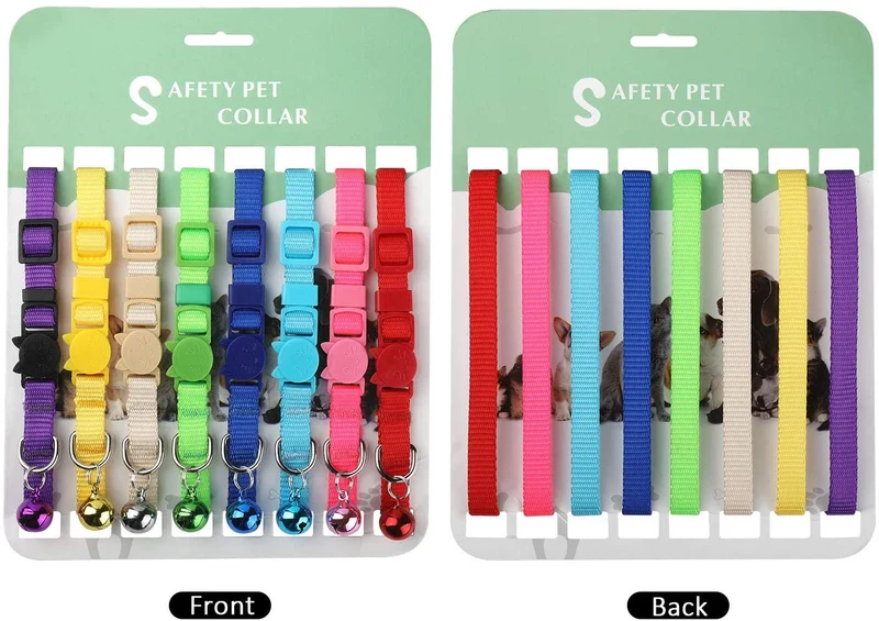 Milliepet - 8 collares de gato rompiendo con campana de nailon colorido ajustable para Kitty
