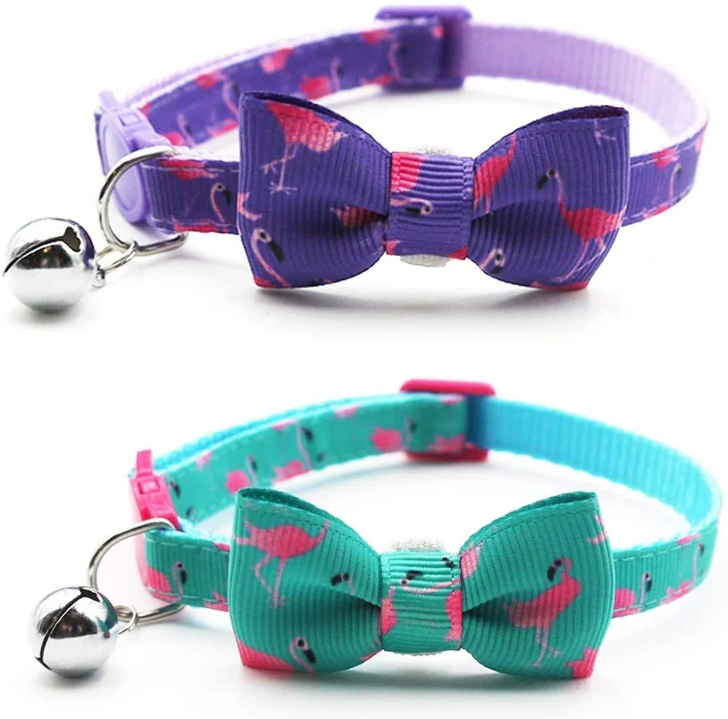 Collar de gato azuza con campana, ajustable para gato con pajarita, collares de seguridad para gatos, paquete de 2