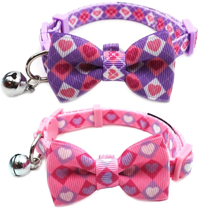 Collar de gato azuza con campana, ajustable para gato con pajarita, collares de seguridad para gatos, paquete de 2